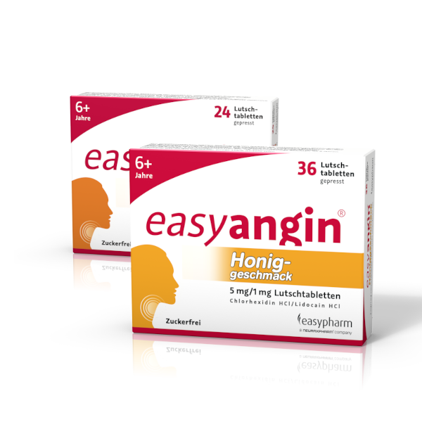 Packshot: easyangin Mentholgeschmack 5mg/1mg Lutschtabletten