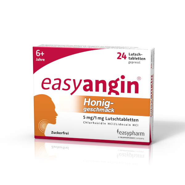 Packshot: easyangin Mentholgeschmack 5mg/1mg Lutschtabletten